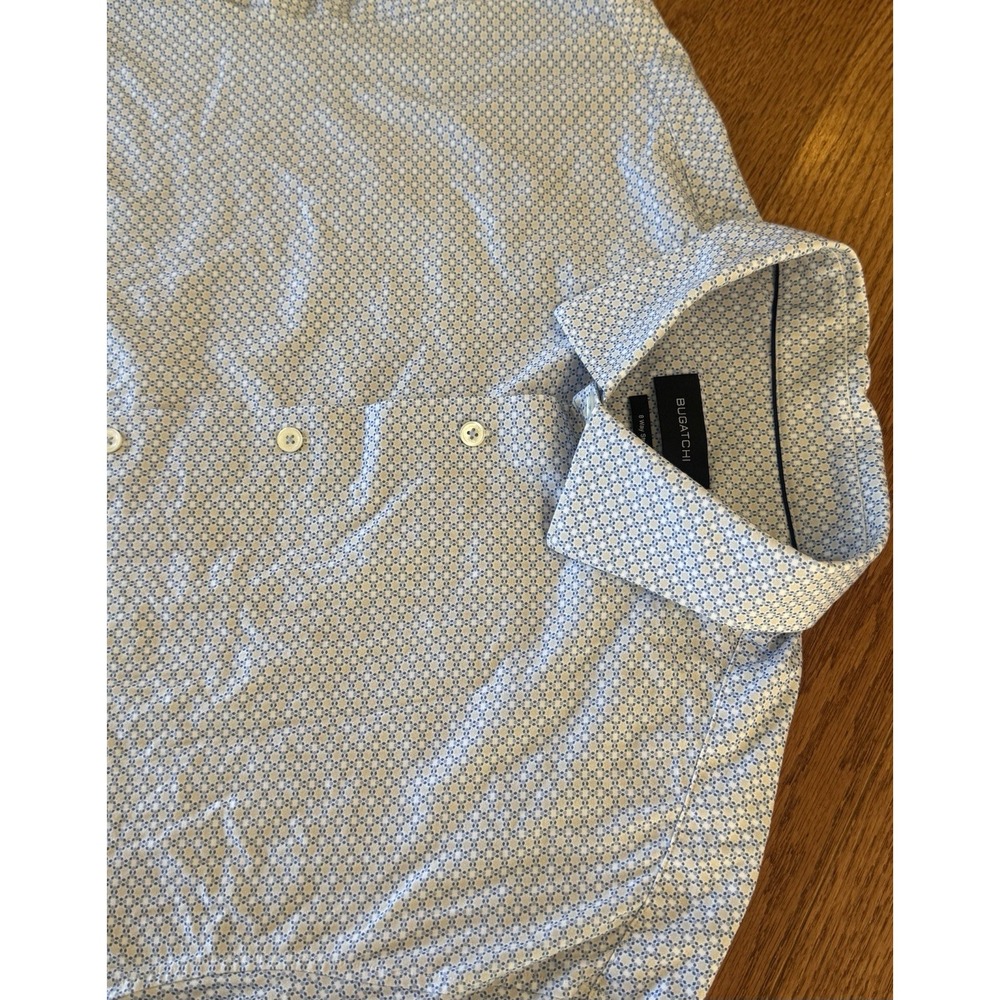 Bugatchi 8 Way Stretch Mens XL White AOP Geometric Button Up Long Sleeve